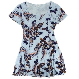 Others Follow Seafoam Blue Tropical Floral Leaf Print Mini Tie Dress